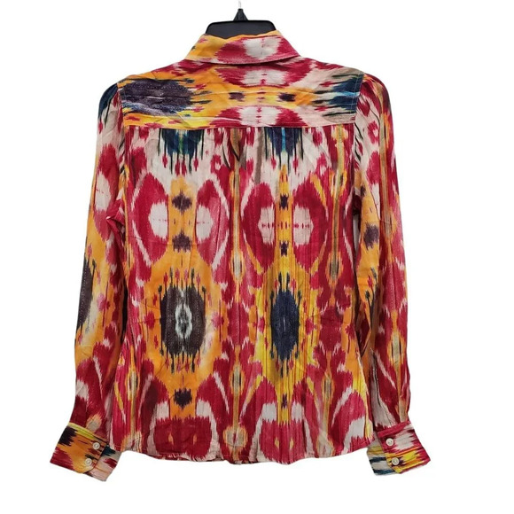 Lucky Brand Women's Multicolor Abstract 100% Silk Long Sleeve Button Up Shirt XS - Picture 4 of 4